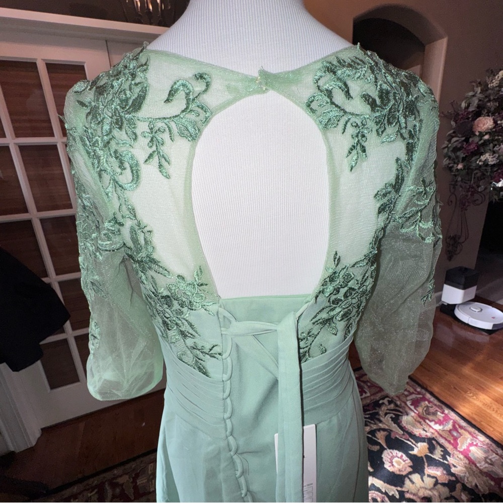 Miss Veil mint green lace and chiffon floor-length formal gown size 12 - Picture 9 of 16